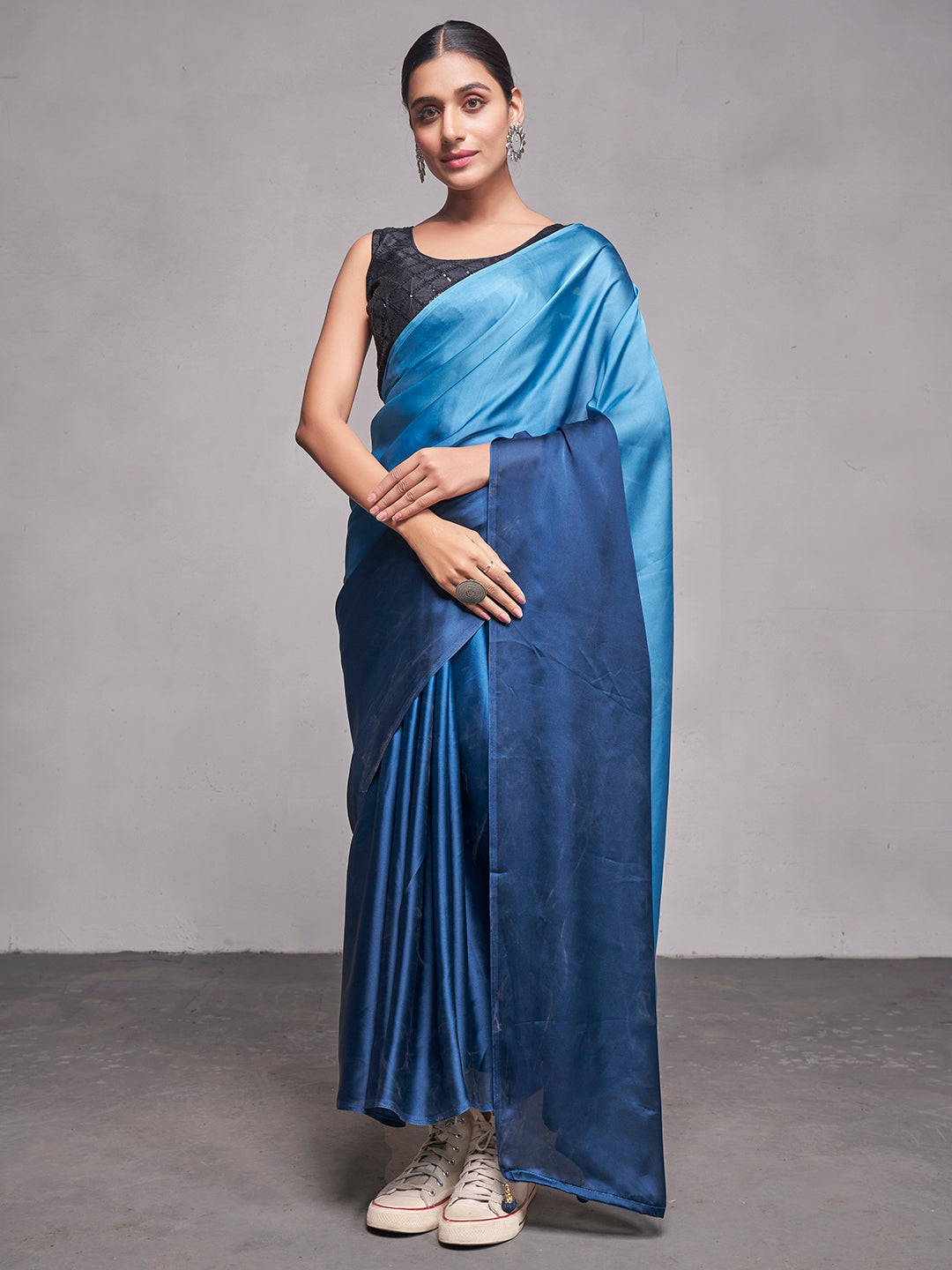 NOZ2TOZ Women Party Wear Printed Saree with Designer Un Stitched Blouse - Blue - Distacart