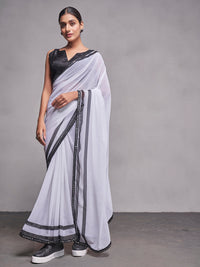 Thumbnail for NOZ2TOZ Women Party Wear Plain Saree with Designer Un Stitched Blouse - White - Distacart