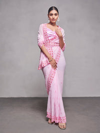 Thumbnail for NOZ2TOZ Women Party Wear Crushed Saree Saree with Designer Un Stitched Blouse - Baby Pink - Distacart