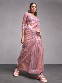 Thumbnail for NOZ2TOZ Women Party Wear Sequnce Worked Saree with Designer Un Stitched Blouse - Baby Pink - Distacart