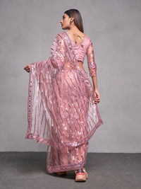 Thumbnail for NOZ2TOZ Women Party Wear Sequnce Worked Saree with Designer Un Stitched Blouse - Baby Pink - Distacart