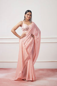 Thumbnail for NOZ2TOZ Women Party Wear Sequnce Worked Saree with Designer Un Stitched Blouse - Peach - Distacart
