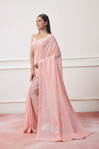 Thumbnail for NOZ2TOZ Women Party Wear Sequnce Worked Saree with Designer Un Stitched Blouse - Peach - Distacart