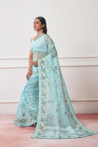 Thumbnail for NOZ2TOZ Women Party Wear Embroidery Worked Saree with Designer Un Stitched Blouse - Sky Blue - Distacart