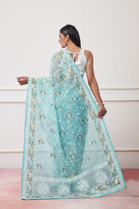 Thumbnail for NOZ2TOZ Women Party Wear Embroidery Worked Saree with Designer Un Stitched Blouse - Sky Blue - Distacart
