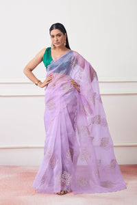 Thumbnail for NOZ2TOZ Women Party Wear Oraganza Saree with Designer Un Stitched Blouse - Lavender - Distacart