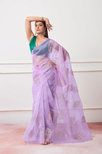 Thumbnail for NOZ2TOZ Women Party Wear Oraganza Saree with Designer Un Stitched Blouse - Lavender - Distacart