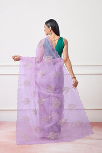 Thumbnail for NOZ2TOZ Women Party Wear Oraganza Saree with Designer Un Stitched Blouse - Lavender - Distacart