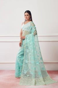 Thumbnail for NOZ2TOZ Women Party Wear Oraganza Saree with Designer Un Stitched Blouse - Sky Blue - Distacart