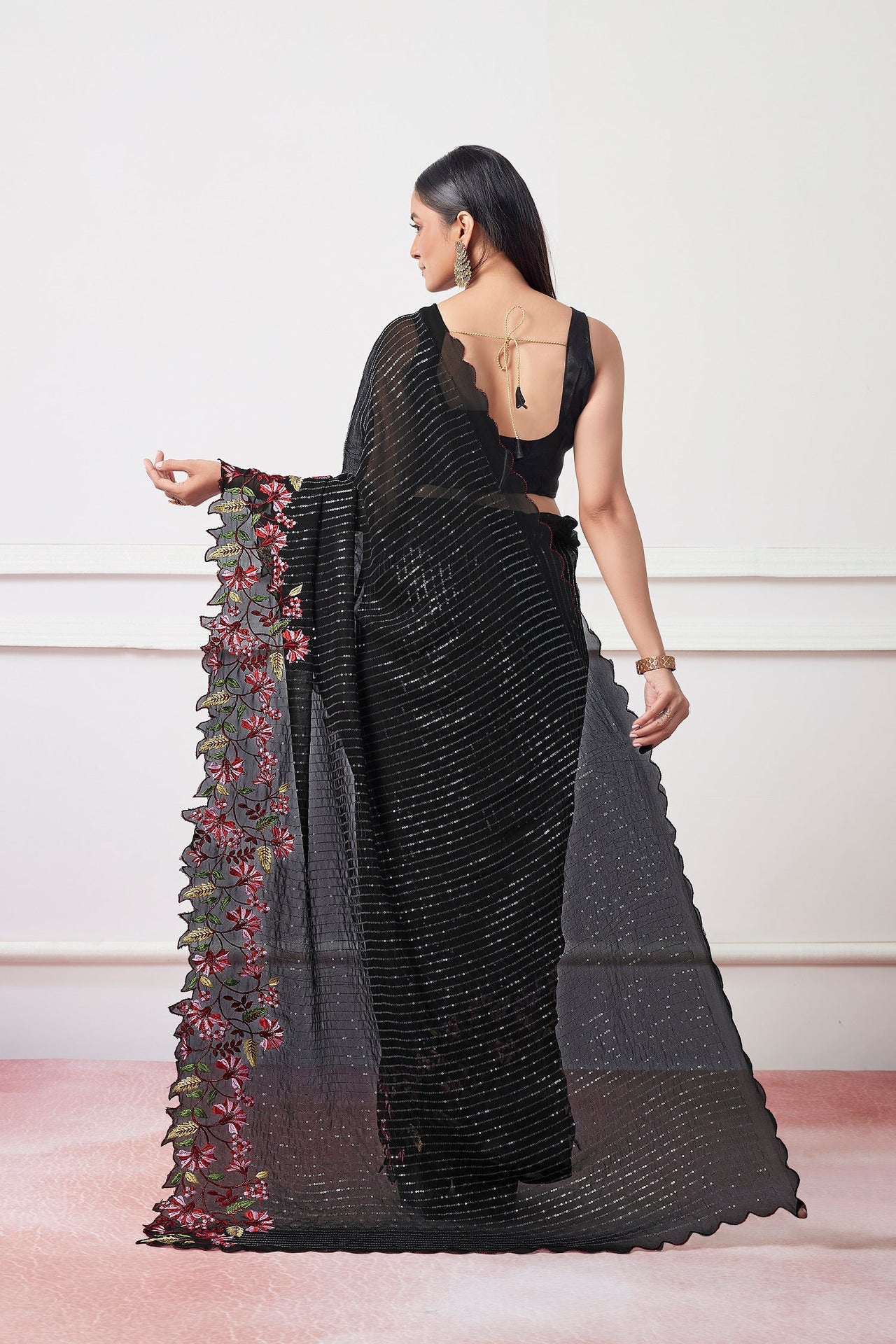 NOZ2TOZ Women Party Wear Sequnce Worked Saree with Designer Un Stitched Blouse - Black - Distacart
