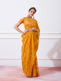 Thumbnail for NOZ2TOZ Women Party Wear Embroidery Worked Saree with Designer Un Stitched Blouse - Mustard - Distacart