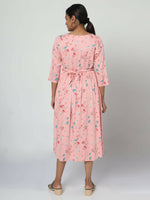 Thumbnail for Manet Three Fourth Maternity Dress Floral Print With Concealed Zipper Nursing Access - Peach - Distacart