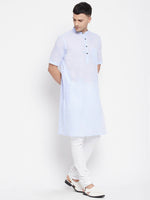 Thumbnail for Even Apparels Blue Color Pure Cotton With Band Collar Men's H/S Kurta - Distacart