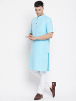 Thumbnail for Even Apparels Blue Color Pure Cotton Men's H/S Kurta With Band Collar - Distacart