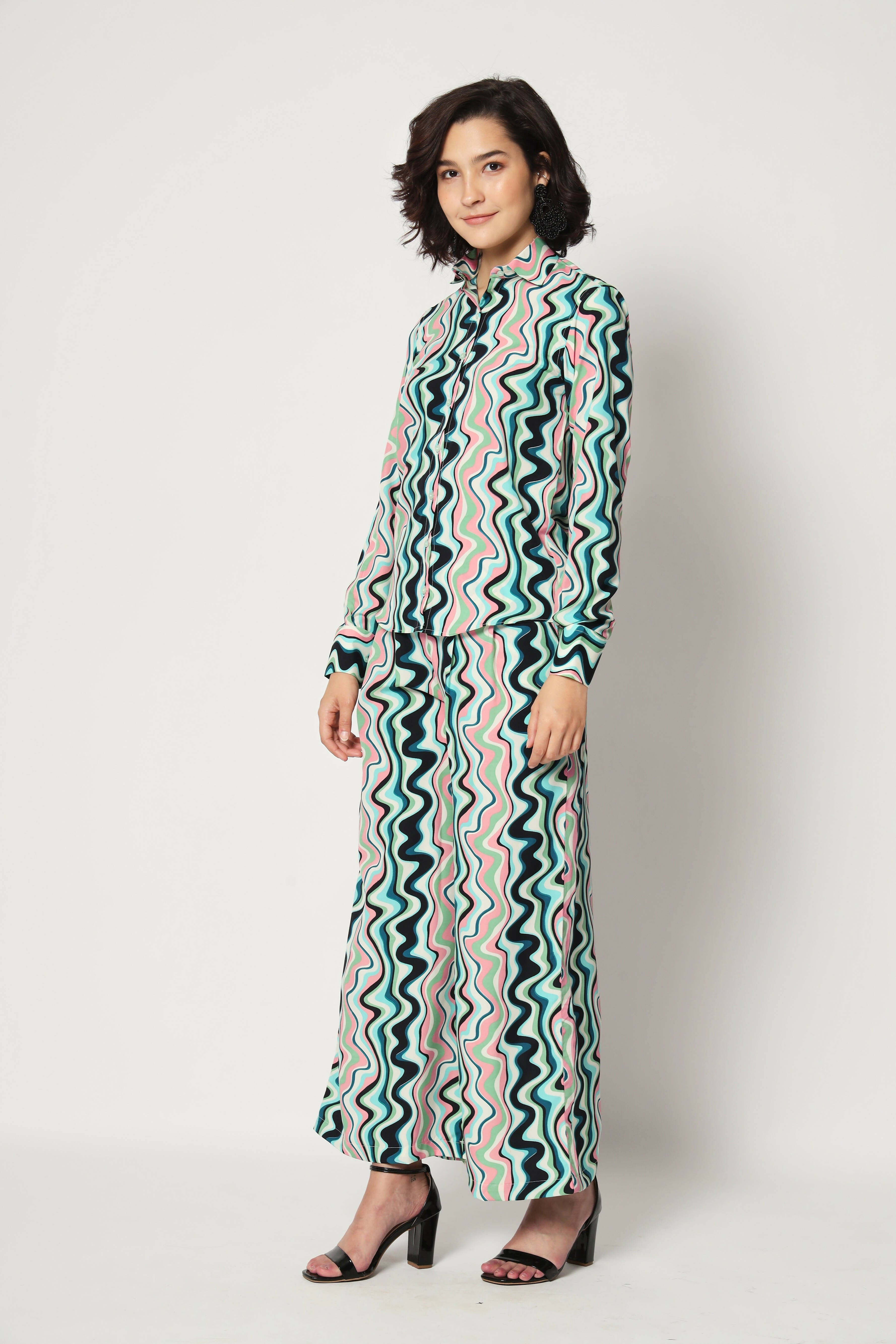 Light Blue Crepe Digital Printed Top With Matching Trouser - Shivani - Distacart