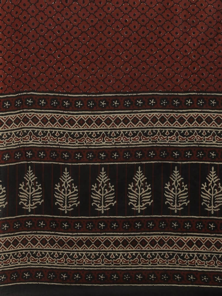 Yufta Women Black & Rust Brown Ethnic Motifs Printed Kantha Work Pure Cotton Kurta Set