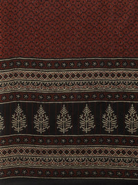 Thumbnail for Yufta Women Black & Rust Brown Ethnic Motifs Printed Kantha Work Pure Cotton Kurta Set