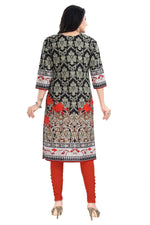 Thumbnail for Snehal Creations Deep Black Designer Digital Print Cotton Slub Fabric Long Kurti Tunic - Distacart