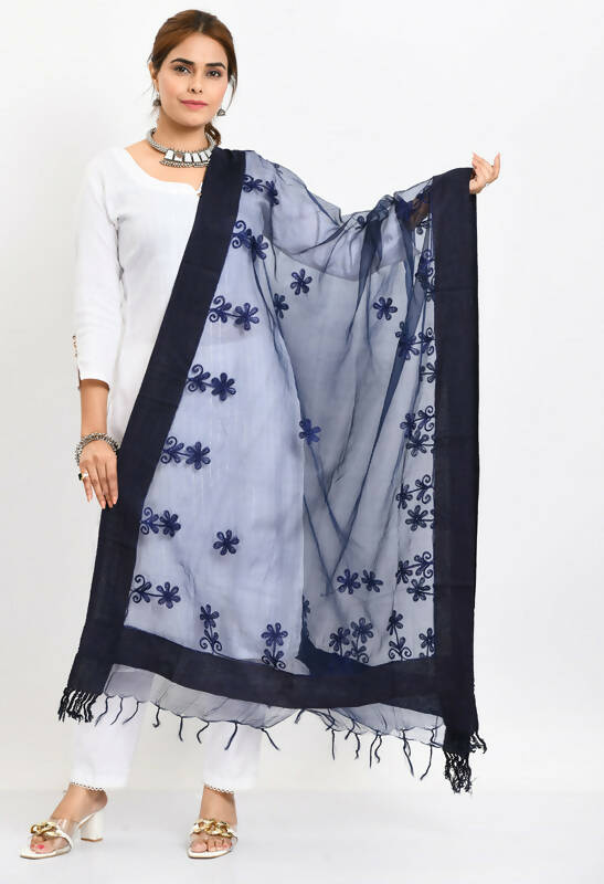 Mominos Fashion Moeza Women's Orgenza All Over Chikan Work Navy Blue Dupatta - Distacart