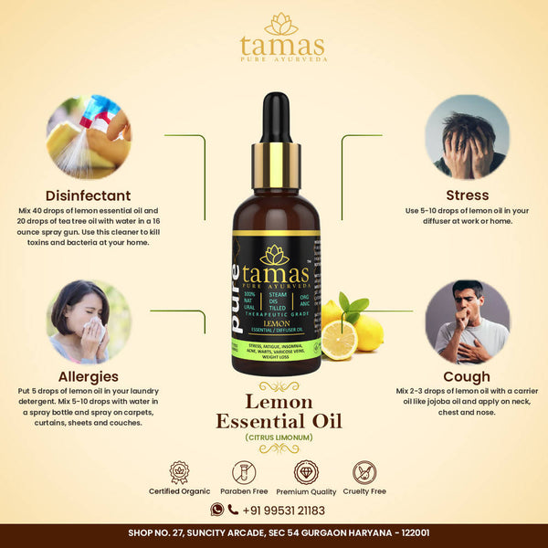 Tamas Pure Ayurveda 100% Organic Lemon Essential Oil-USDA Certified Organic - Distacart