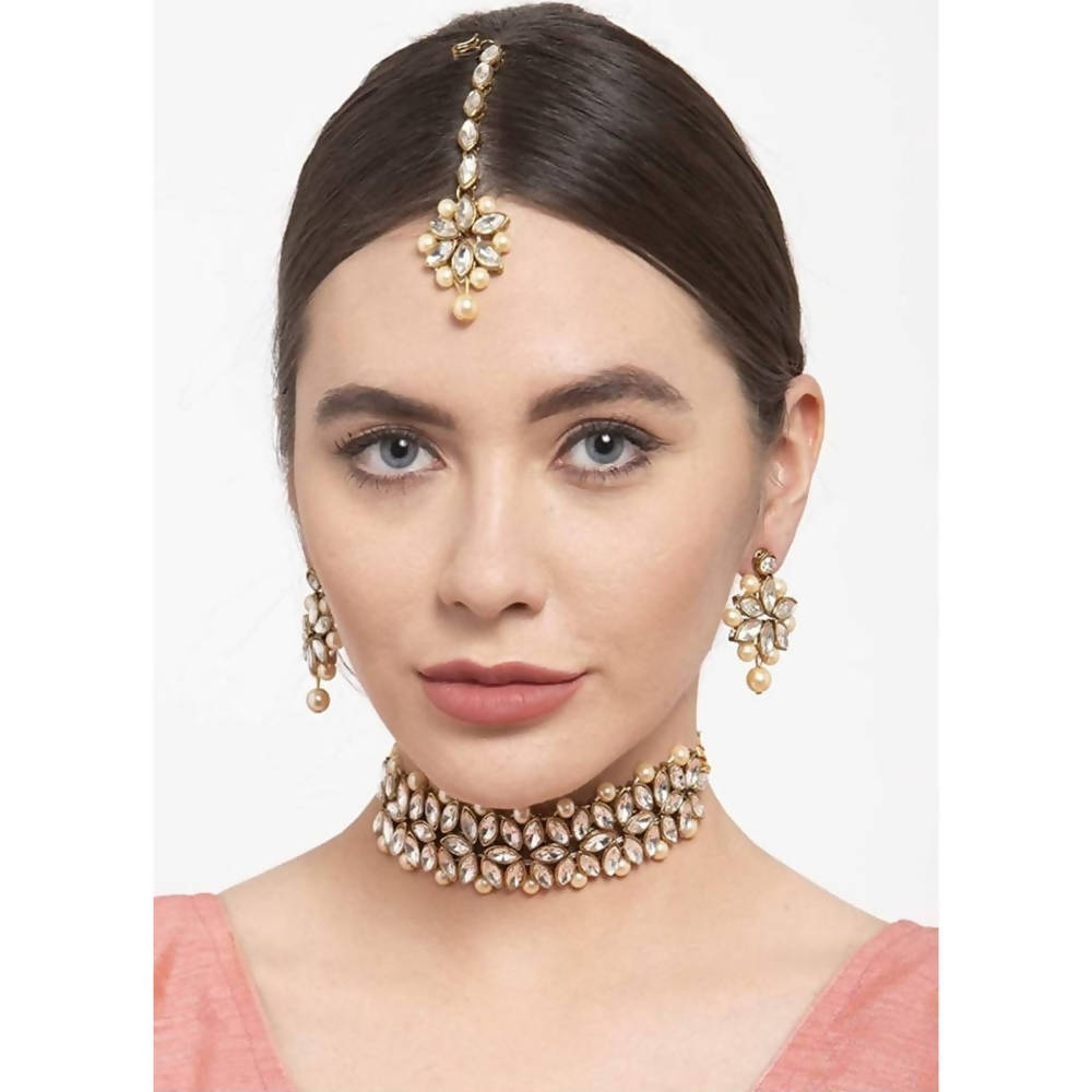 Mominos Fashion Trendy Stone & Pearls Necklace
