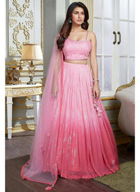 Thumbnail for Hazel Wedding Designer Pink Nylon georgette Readymade Lehenga Choli - Distacart