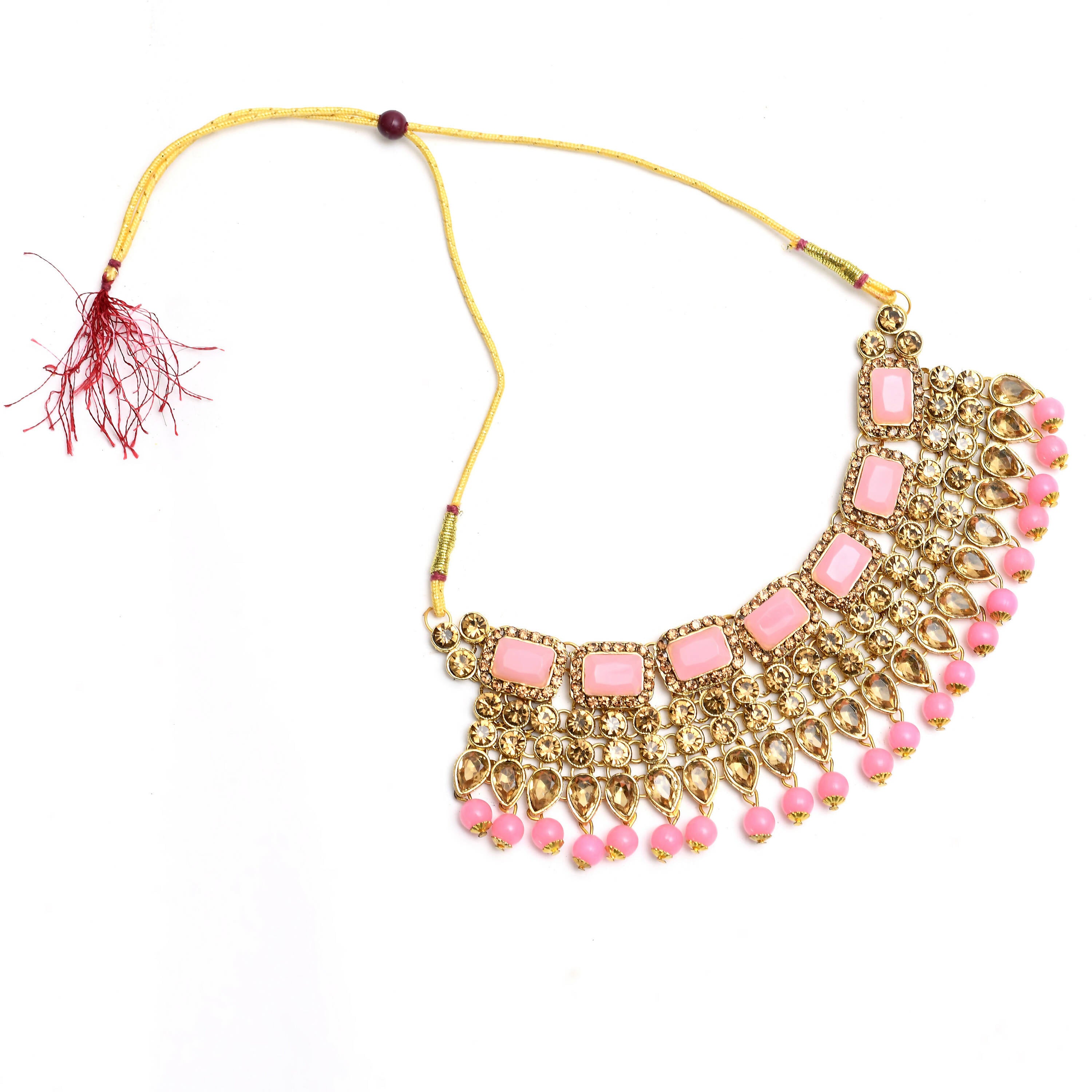 Mominos Fashion Johar Kamal Gold-Plated Brass Finish Kundan/Stone Choker For Women (Baby Pink) - Distacart
