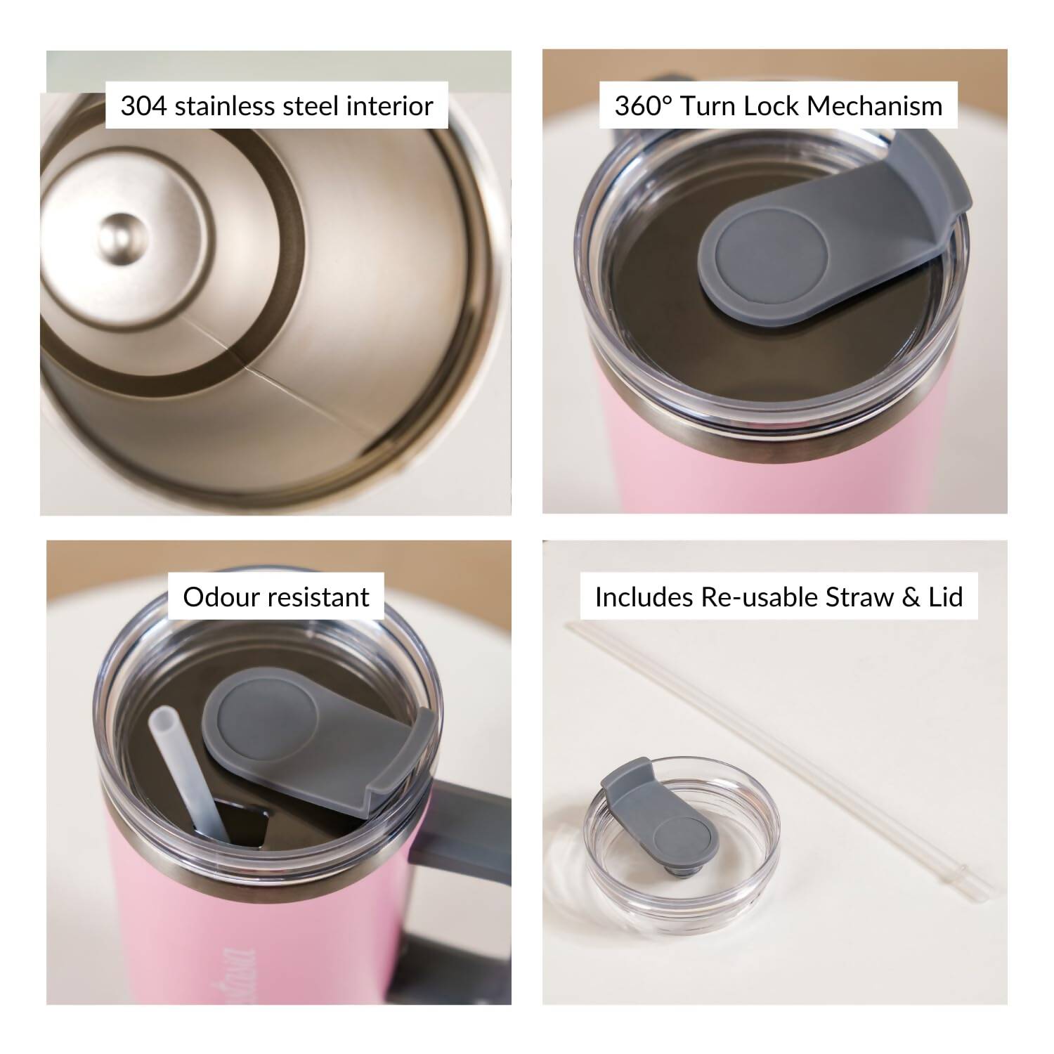 Nestasia Tumbler with Handle Straw & Lid - 1.2L (Pink) - Distacart