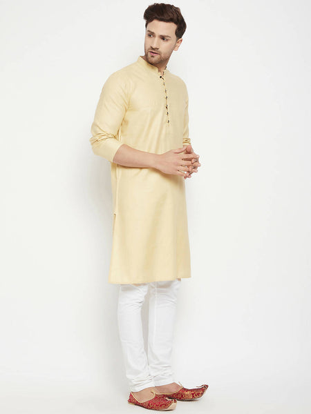 Even Apparels Beige Pure Cotton Long Men's Kurta With Band Collar - Distacart