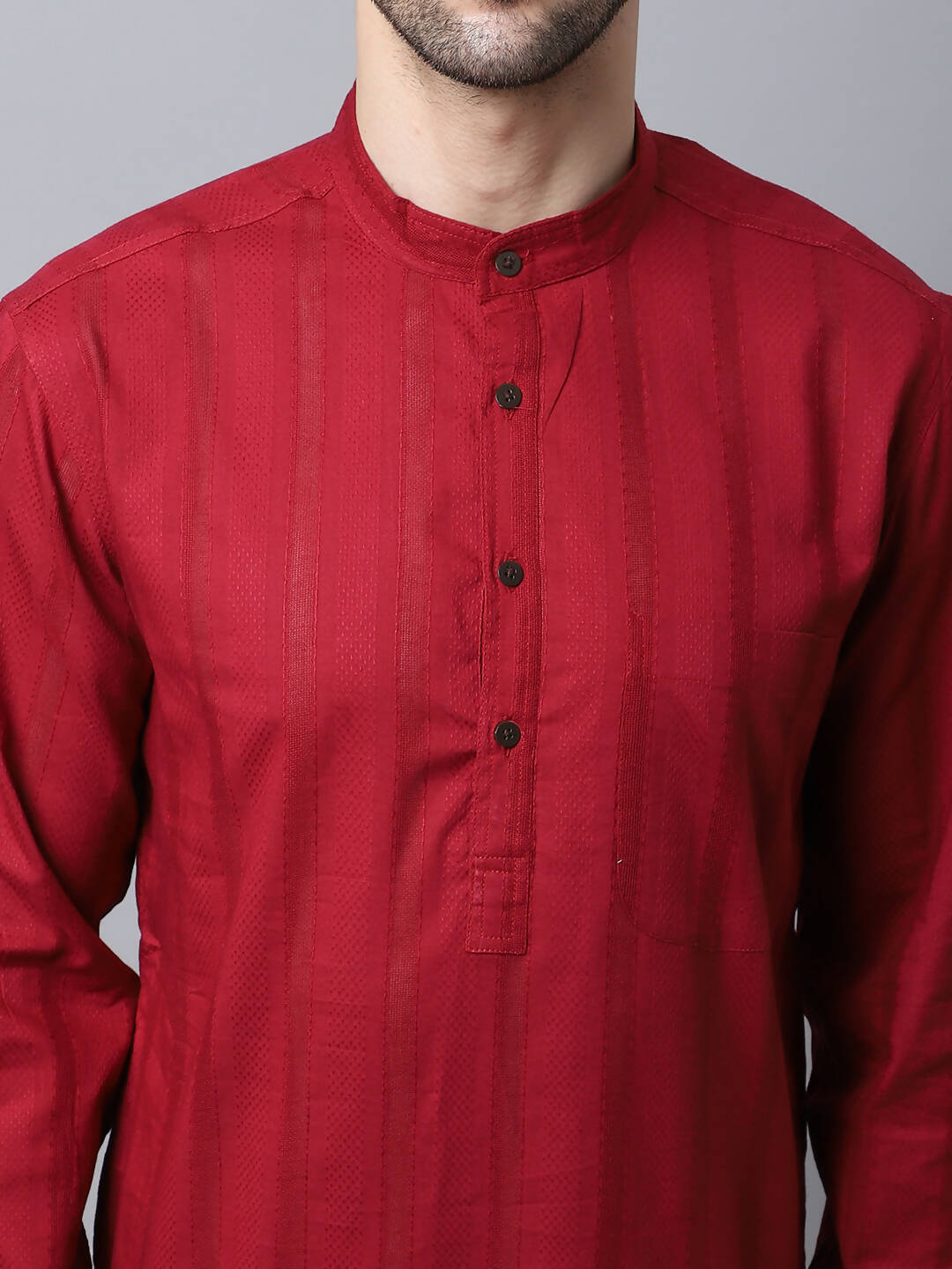 Even Apparels Maroon Pure Cotton Men's Kurta With Band Collar - Distacart