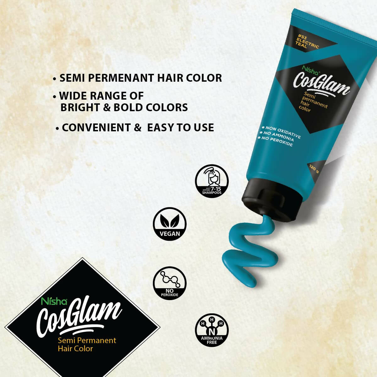 Nisha Cosglam Semi Permanent Hair Color 53 Electric Teal - Distacart