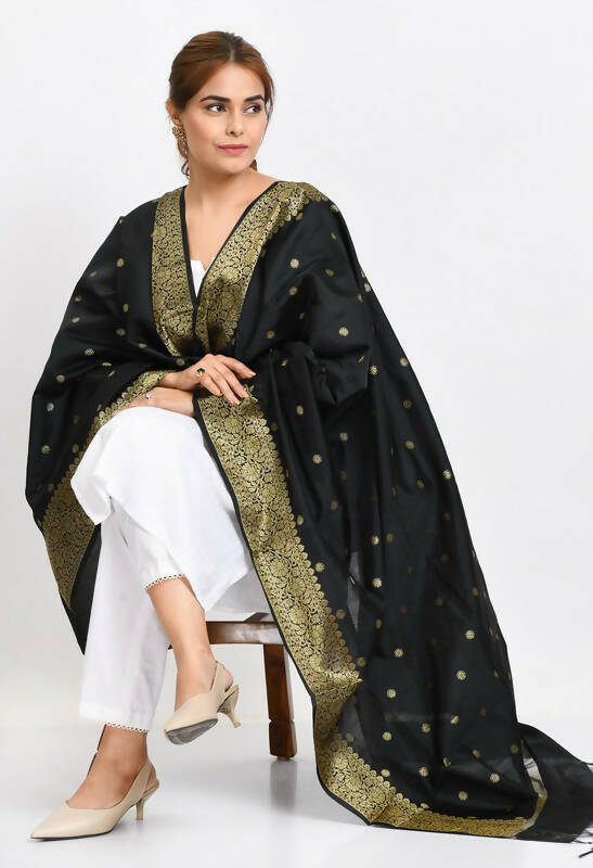 Mominos Fashion Moeza Women's Banarsi Silk Woven Design Black Dupatta - Distacart