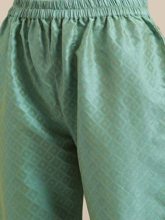 Varanga Women Sea Green Woven Design Kurta with Trousers & With Dupatta - Distacart
