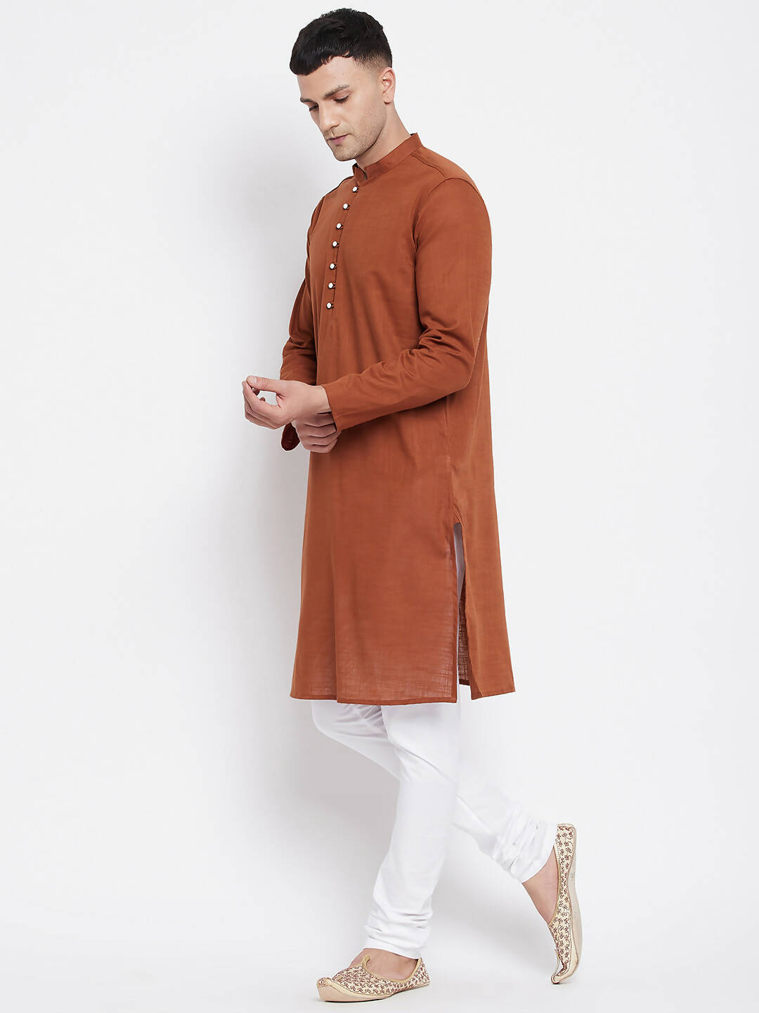 Even Apparels Brown Color Pure Cotton Men's Kurta With Band Collar - Distacart