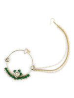 Thumbnail for Gold-Plated White Green Kundan-Studded Pearl Beaded Nosepin - Ruby Raang - Distacart