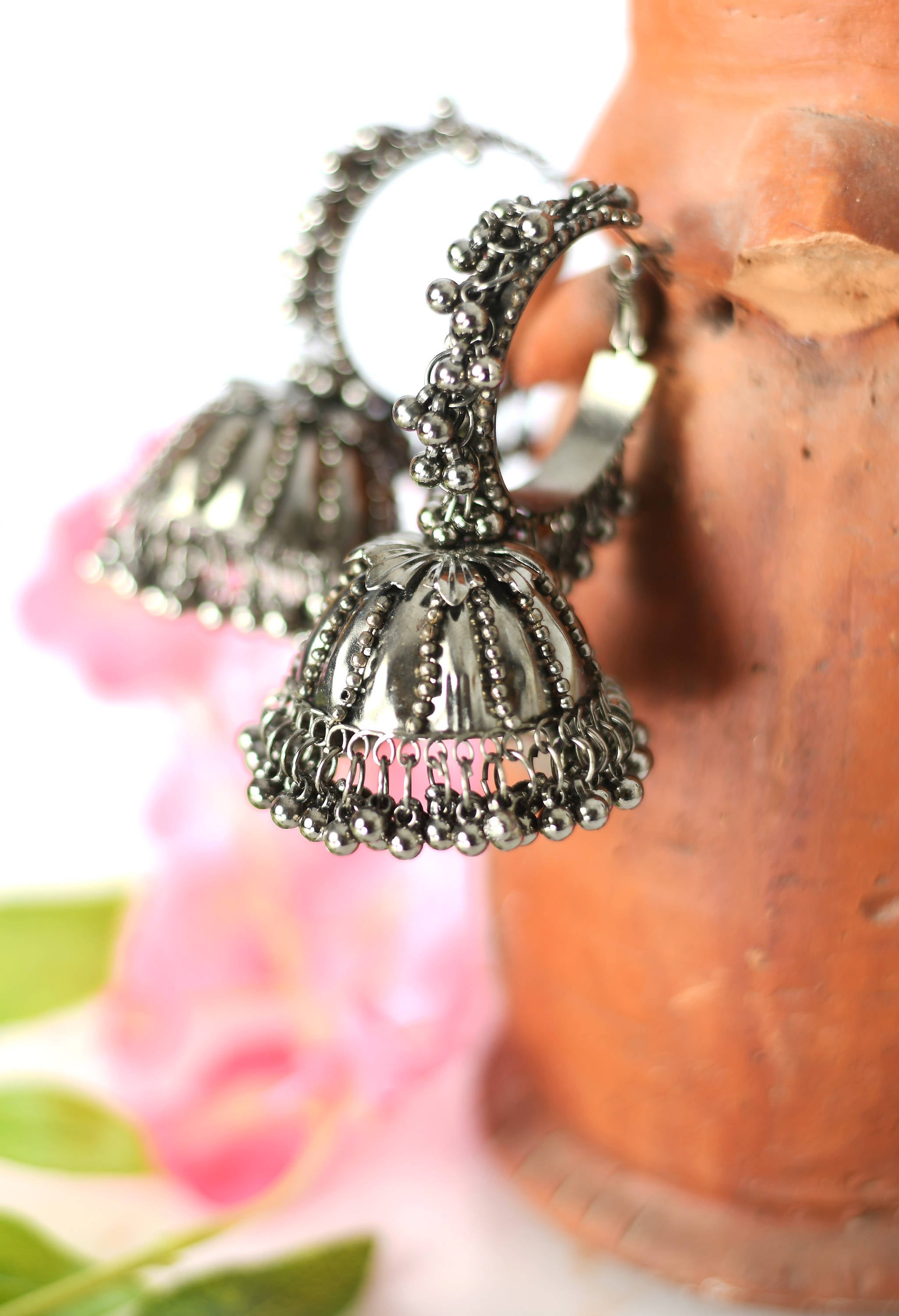 Mominos Fashion Johar Kamal Oxidised Black-Plated With Ghungroo Jhumkas - Distacart