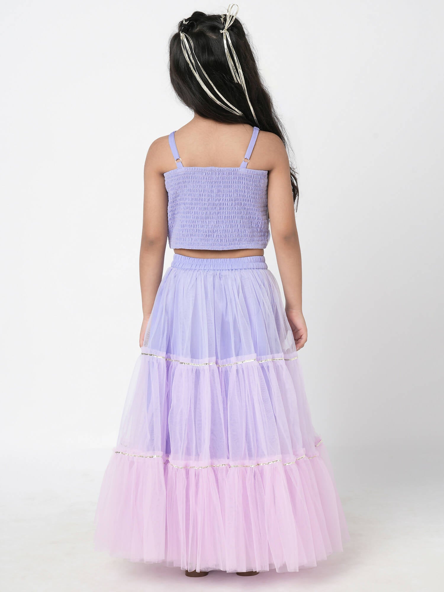 Lil Drama Girls Choli Ghaghra With Dupatta Set - Lavender - Distacart