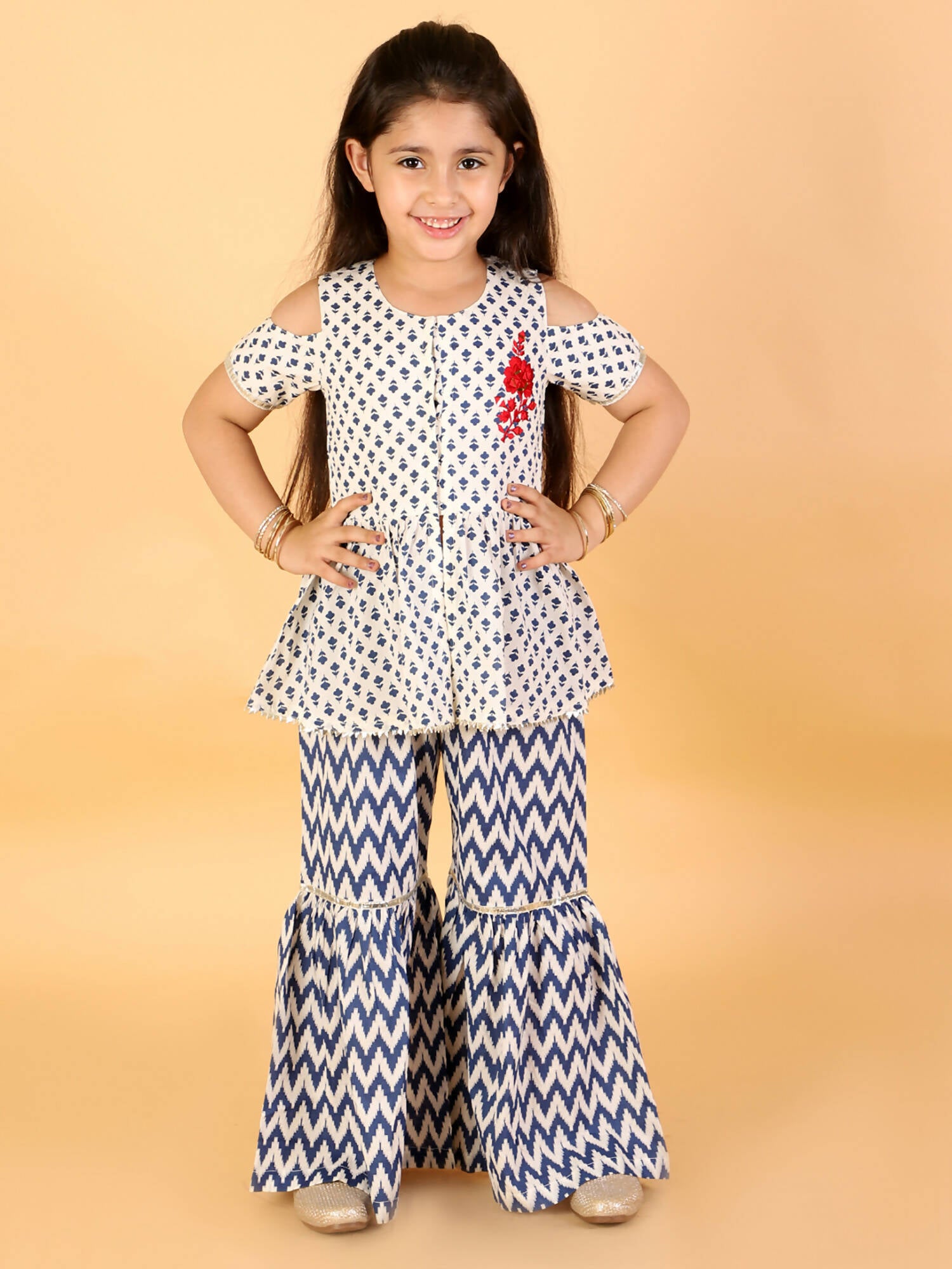 Lil Drama Girls Top With Sharara Set - Blue - Distacart