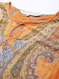 Thumbnail for Ritu Kumar Women Rust Orange Pure Cotton Paisley Printed Kurta with Sharara & Dupatta - Distacart