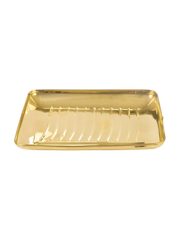 Spillbox Gold-Toned Brass Rectangular Lines Thali Pooja Essential - Distacart