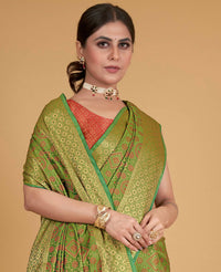 Thumbnail for Green Silk Woven Design Saree With Unstitched Blouse Piece - Akshita - Distacart