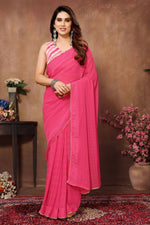 Thumbnail for Partywear Designer Pink Georgette Fancy Saree - Satrangi - Distacart