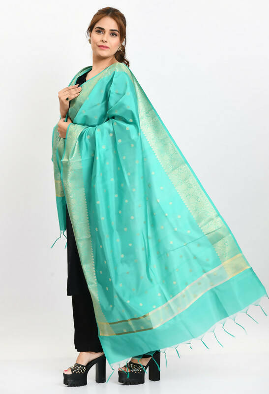Mominos Fashion Moeza Women's Banarsi Silk Woven Design Sea Green Dupatta - Distacart