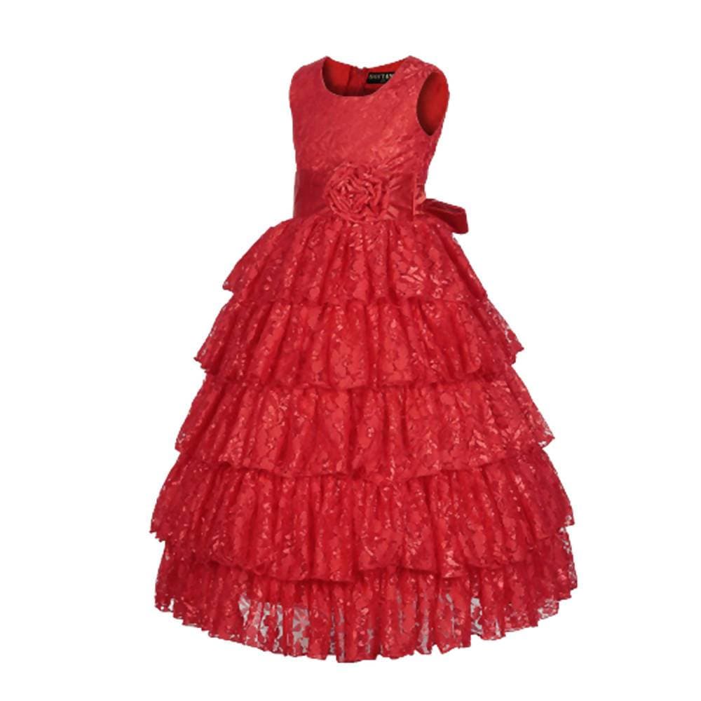 Asmaani Baby Girl's Red Colour Satin A-Line Maxi Full Length Dress (AS-DRESS_22109) - Distacart
