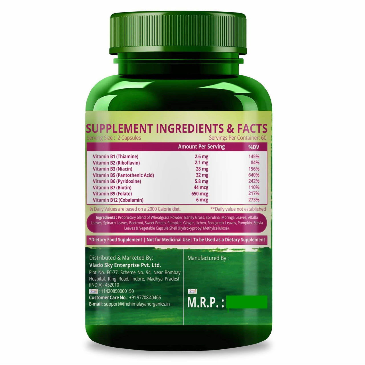 Himalayan Organics Plant Based B-Complex Includes All B-Vitamins Whole Food: 120 Vegetarian Capsules Online