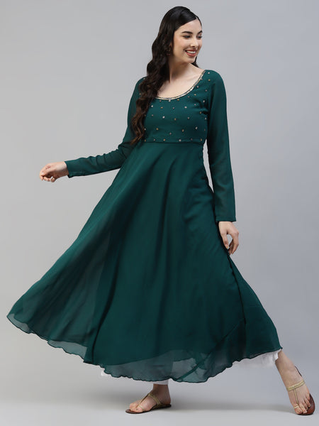 NOZ2TOZ Women Green Georgette Hand Work Anarkali Kurta - Distacart