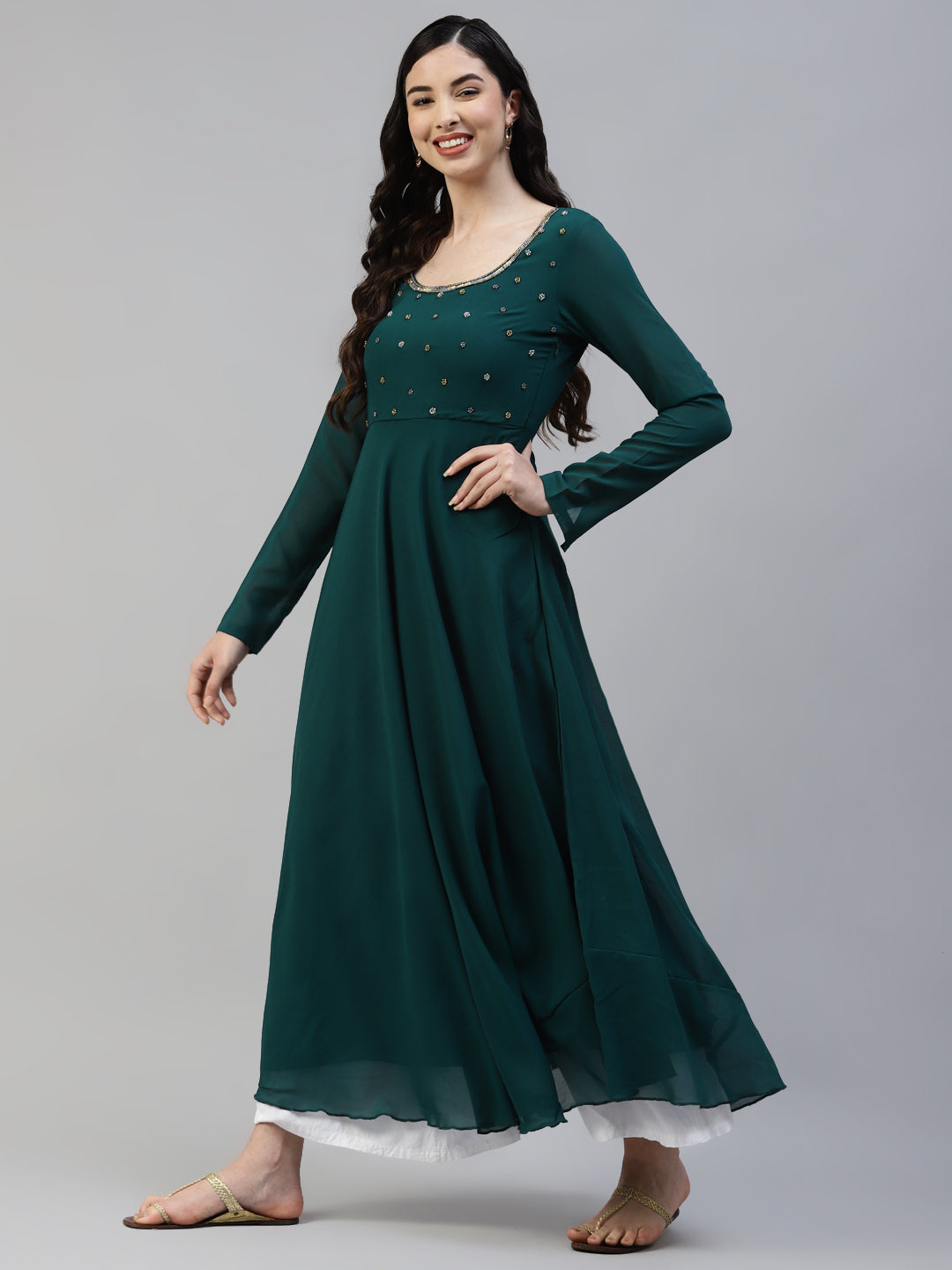 NOZ2TOZ Women Green Georgette Hand Work Anarkali Kurta - Distacart