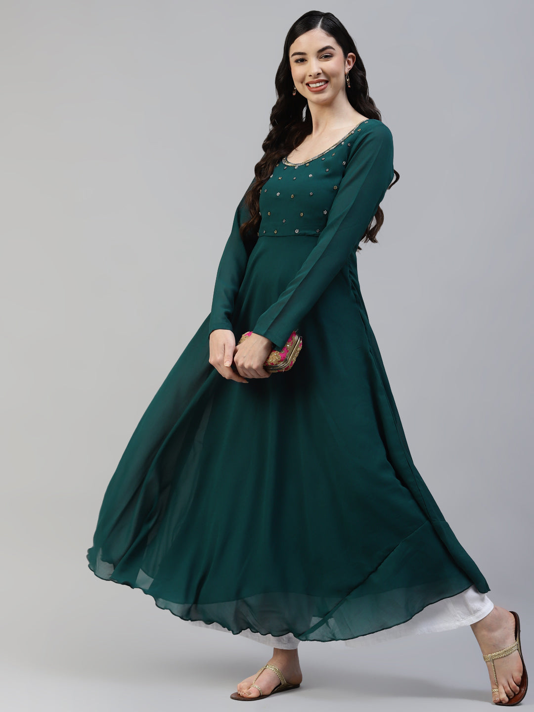 NOZ2TOZ Women Green Georgette Hand Work Anarkali Kurta - Distacart