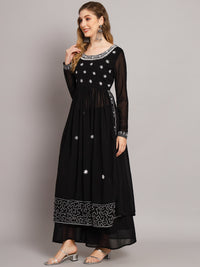 Thumbnail for NOZ2TOZ Women Black georgette Aari work A-Line Kurta with Sharara - Distacart