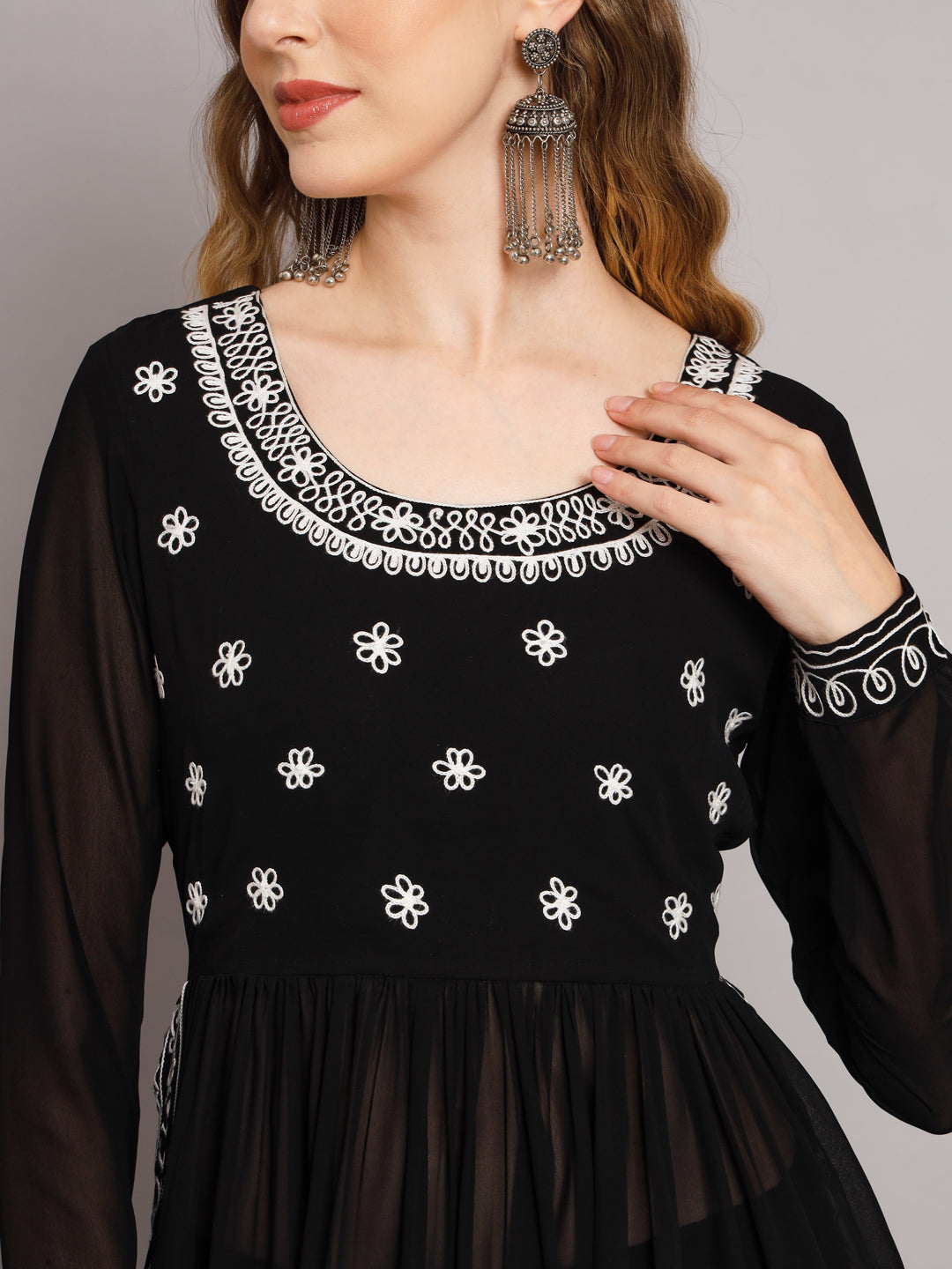 NOZ2TOZ Women Black georgette Aari work A-Line Kurta with Sharara - Distacart